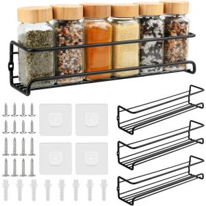 CAUC-4 Pcs Etagere a Epices Murale, Spice Rack Organizer avec Autocollant Adh&eacute;sif et Vis, Etagere Murale Cuisine Sans Percage pour Ranger Les Bouteilles De Cuisine, &Eacute;pices, Canettes, Ustensiles de Cu - Neuf