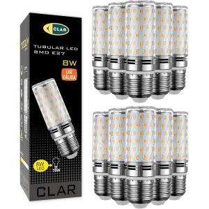 - Ampoule Led Tube E27 8w. Ampoule Led Gros Culot &Agrave; Vis E27 Led 8w &Eacute;quivalent &Agrave; Ampoule Fluocompacte, Ampoules Leds Diall E27 Blanc Chaud 3000&ordm;k (Pack 10) - Neuf
