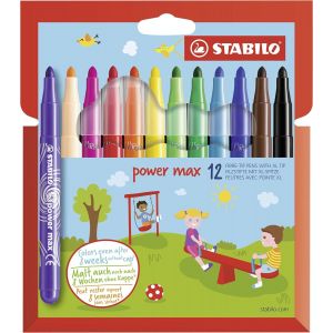 Power Max - Feutre De Coloriage - &Eacute;tui Carton X 12 Feutres Pointe Large - Coloris Assortis - Neuf
