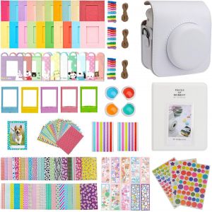 Instax Mini 12 &Eacute;tui pour appareil photo Instax Mini 12 avec 64 poches pour album photo et filtre couleur/cadre/cadre d&eacute;coratif mural/autocollant pour cadre/autocollant d'angle, Blanc, Playful - Neuf