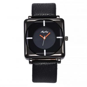 Mcykcy Double Miroir Cadran Rectangle Pu Montre À Quartz (Ceinture Noire Cadran Noir) - Neuf