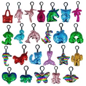 Lot de 24 porte-clés avec des paillettes pour les enfants, les filles, le sac à dos de licorne, sirène, anniversaire, Halloween, Noël - Neuf