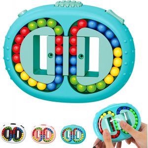 Jouet cube magique &agrave; bascule double face - Petites perles rotatives - Cube magique de d&eacute;compression - Forme sp&eacute;ciale - Jouet cr&eacute;atif - Jouet rotatif pour haricots magiques (bleu) - Neuf