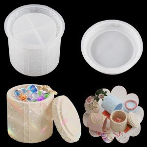 Moules En R&eacute;sine Bocaux Avec Couvercle, Moule Bo&icirc;te De Rangement Motif &Agrave; Carreaux Moulle Silicone &Eacute;poxy Pot De Fleur 3d Jar Resin Mold Pour Diy Bijoux Bonbons Conteneur Bougeoir (Type A) - Neuf