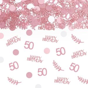 Confettis Anniversaire 50 - Décorations de Table pour le 50e Anniversaire - Confettis de 50 Ans pour Hommes et Femmes - Décoration de Confettis pour Anniversaire, Mariage, Fête (Or Rose) - Neuf