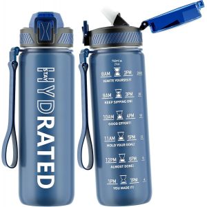 Eryi-Gourde, 750ml Gourde Sport Avec Paille Et Graduée, 0.75 Litre Étanche Bouteille D'eau Avec Brosse, Gourdes Motivation Sans Bpa Pour Fitness, Bureau, L'école, Yoga - Neuf