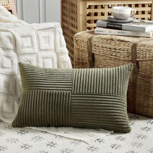 Eryi-Lot De 1 Boho Housse De Coussin 30x60 Olive,À Motif Croisé Decoration Housses De Coussin En Velours Côtelé,Douillet Taie D'oreiller Housse Coussin Moderne Pour Canapé Chambre Chaise Lit - Neuf