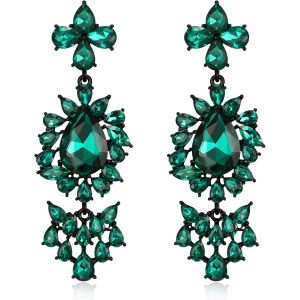 Kal-Boucles D'oreilles Femme Art Déco Vintage Années 1920 Goutte D'eau Marquise Strass Chandelier Pour Fête Clair Ton D'argent - Neuf