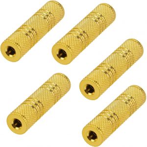 BHHBB-5 Pièces 3.5mm Femelle à Femelle Audio Stéréo Adaptateur, Métal Jack 3,5mm à Jack 3,5mm Audio Coupleur, pour Écouteur AUX Extenseur, Doré - Neuf
