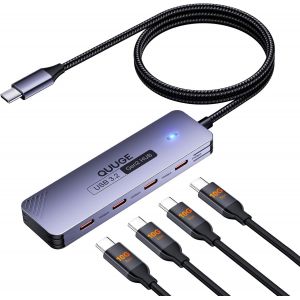 10Gbps Hub Usb C 3.2 Gen2 Vers 4 Usb-C Data Ports, Adaptateur Multiport Usb C Nylon Câble 100Cm, Aluminium Hub Usb 3.2 Compatible Avec Macbook Air/Pro, Iphone 16 Série, Imac, Surface, Dell, [Z343] - Neuf