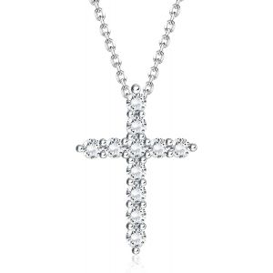 Collier Pendentif Croix Pour Femme Homme Collier Croix En Argent Zircone Cubique Croix Collier Cadeau Religieux Chretienne Pendentif Avec 43cm Chaine - Neuf