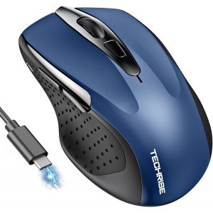 Souris Bluetooth,Souris Sans Fil (BT5.0/3.0 et 2.4G),Souris rechargeable USB 4800 DPI, Souris Ergonomique Silencieuse,Mouse Adapt&iquest;&iquest;e Pour PC, Mac, Ordinateurs Portables et Toutes Surfaces,Bleu - Neuf