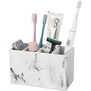 Support De Brosse À Dents Et Dentifrice-Support Pour Comptoir De Brosse À Dents Électrique Avec 6 Emplacements-Support De Rangement Pour Dentifrice,Rasoir,Pinceaux De Maquillage - Neuf