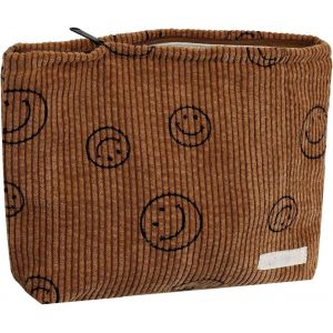 x Trousse de toilette en velours côtelé (motif smiley marron), trousse de toilette de voyage, trousse de maquillage, idéale pour ranger une trousse de toilette - Neuf