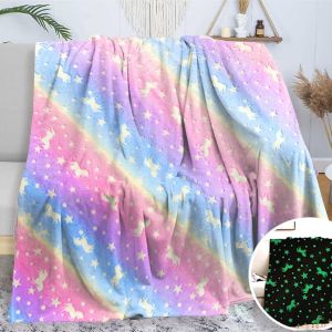 Ytfhg-Couverture Pour Enfants, Couverture Licorne Brille Dans L'obscurité - 130 X 150 Cm - Peluche Couverture Polaire Lumineuse Pour Les Filles, Les Garçon ¿Gradient, 130 X 150 Cm¿ - Neuf