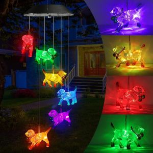Carillon Solaire Chiots,6 LED Carillon a Vent Exterieur Solaire,&Eacute;tanche Solaire Carillon Jardin,Changement de Couleur,Cadeau Maman,Cadeau Femme,D&eacute;coration d'Arbres,Balcons,Mariages - Neuf