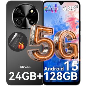 5G Oscal TIGER 8 T&eacute;l&eacute;phone Portable D&eacute;bloqu&eacute; 6,88" 24Go+128Go/SD 2To 5000mAh Smartphone Android 15 NFC Dual SIM GPS - Noir - Neuf