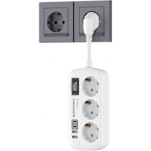 Multiprise 3 Prises avec 4 USB(2 USB-C), Multiprise Parafoudre et Surtension avec Interrupteur et C&acirc;ble de 50 mm, Fixation Murale pour Maison Voyage, Blanc 16A/4000W - Neuf