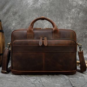 Luufan-Sac à main en cuir véritable pour ordinateur portable,sac à bandoulière fait main,sac d'affaires pour homme,convient pour PC de 14 pouces,bombes,vintage - brown3 - Neuf