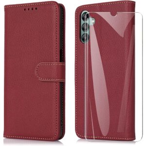 CAUC-Coque pour Samsung Galaxy A04s / A13 5G + Verre Tremp&eacute;,Protection Portefeuille Case Cover de Magn&eacute;tique for Samsung Galaxy A04s / A13 5G,Housse en Cuir Case Samsung Galaxy A04s / A13 5G - Rouge - Neuf