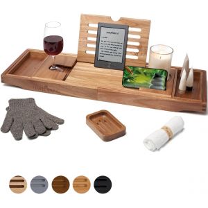 Plateau Baignoire Bois, Accessoires Salle De Bain, Tablette Baignoire, Plateau De Bain, Spa Bath Bridge, Bois D`Acacia - Une Alternative Durable Au Teck - Neuf