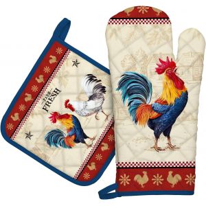 Loranka-Gants De Four & Maniques Lot De 2, 100% Coton Maniques Cuisine Gant Four Anti Chaleur Extra-Longue Pour Barbecue, Cuisine, Griller, Micro-Ondes(Coq Vintage) - Neuf