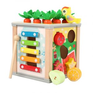 6 en 1 en Bois de l'Activité Cube, en Bois Jouet pour Bébé, Année de Développement, Montessori de l'Activité Sensorielle Cube, Éducatifs en Bois de la Ferme Jouet Jeu de Tri, Idée - Neuf