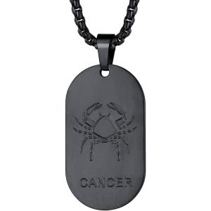 Trahoo-Collier Signe Astrologique Homme Femme Noir Acier Inoxydable,Pendentif Plaque Militaire Zodiaque Avec Chaîne Réglable - Neuf
