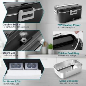 Kalanka-Lunch Box Gamelle Chauffante Boite Chauffante Repas 1.8 L Chauffage Rapide Pour Voiture Camion, Boite Chauffante Repas Noir - Neuf