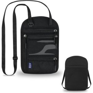 CAUC-Flintronic Pochette Tour de Cou, Sac de Cou avec Bloqueur RFID, Sac de Passeport avec Bandouli&egrave;re R&eacute;glable, Anti&iquest;vol, Imperm&eacute;able, Portefeuille de Voyage Femme et Homme, pour Argent Billet Carte - Neuf