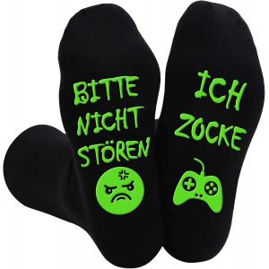 Jgd-Chaussettes Amusantes Avec Inscription En Allemand &laquo; Bitte Nicht St&ouml;ren Ich Zocke, Lustige Gaming Socken Cool Geschenke F&uuml;r Gamer, Rutschfeste Haussocken F&uuml;r Teenager Damen Herren, 35-46 &raquo; - Neuf