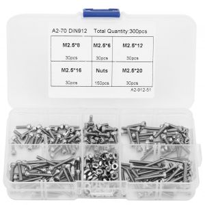 XYONG Ensemble de 300 vis et ecrous a tete cylindrique a six pans creux en acier inoxydable 304, pieces fixes, en boite - Neuf