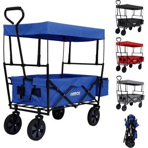 Chariot Pliable Avec Toit | Chariot De Transport | 2x Poches En Filet Et 1x Poche Extérieure | Pneus Pleins En Caoutchouc | Xxl | Capacité De Charge De 70 Kg | Noir - Neuf