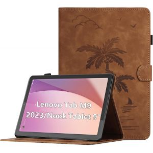 KAL-Coque Pour Lenovo Tab M9 (9 Pouces) Tb-310Fu 2023 Housse De Protection Multi-Angles &Eacute;tui En Cuir Pu Avec Fente Pour Carte, Auto R&eacute;veil/Sommeil, Brun - Neuf