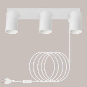 Applique Murale Intérieure Avec Prise Et Interrupteur 3 Spots - Blanc Gu10 Lampe De Chevet Murale Tourner 350° Moderne - Lampe Murale Pour Chambre Salon Couloir Peinture Murale - Sans Ampoules - Neuf