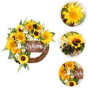Couronne de fleurs artificielles de tournesol d&eacute;corative pour porte, jardin, f&ecirc;te - Neuf