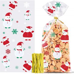 100 Sacs De Bonbons De No&euml;l (Bonhomme De Neige), T&eacute;moin Des Sacs, De No&euml;l Cellophane Sacs De Bonbons, Claire Cellophane Sacs De Bonbons Pour Les Cadeaux De No&euml;l - Neuf
