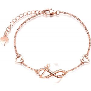 Kal-Collier Bracelet Et Boucles D'oreilles Femme Fille, Ensembles De Bijoux Femme En Argent 925, Pendentif Bracelet Clou D'oreille Symbole De L'infini, Avec L'ancre, Zircon Incrust&eacute;, Or Rose - Neuf