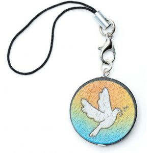 Kalcx-Pendentif Pour T&eacute;l&eacute;phone Portable-Colombe De La Paix-Arc-En-Ciel-Rond-En Bois-Fabriqu&eacute; &Agrave; La Main-Bijou De T&eacute;l&eacute;phone Portable-Porte-Cl&eacute;s,25mm,Bois - Neuf