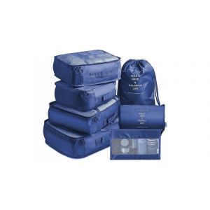 Ensemble de 7 cubes de rangement pour voyage - Organisateurs de bagages bleu marine - Neuf