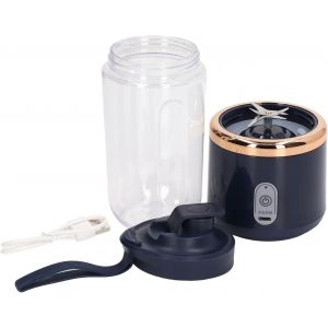 Mini m&eacute;langeur &eacute;lectrique, mixeur portable de 300 ml, mixeur pour fruits, 1200 mAh, mini extracteur de jus de charge USB avec couvercle, 6 lames pour (bleu, 6 lames, couvercle) - Neuf