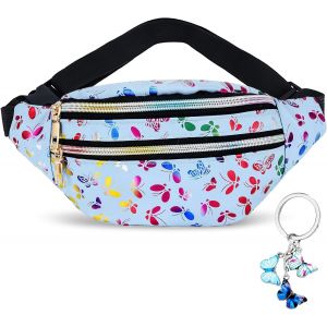 SJZG-Sac Banane Fille Sac Ceinture Femme Sacoche Banane Femme Cuir Pu Sacoche De Ceinture Brillant Sac Sacs Bananes Holographic R&eacute;flet Holographique Pochette De Voyage Bum Bag 1 Porte Cl&eacute;s Papillon(B - Neuf