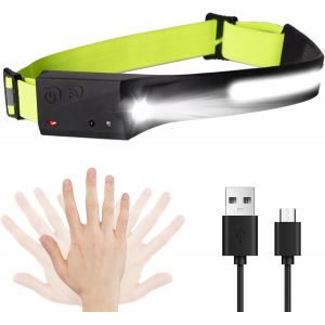 Lampe Frontale Led Rechargeable, Faisceau Large Cob Et Projecteur, Phare &Eacute;tanche &Agrave; 5 Modes Avec Capteur De Mouvement Pour La Course De Nuit, Le Cyclisme En Plein Air - Neuf