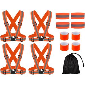 Acdsgd-4 Pi&egrave;ces Gilet R&eacute;fl&eacute;chissant V&eacute;lo+4 Pi&egrave;ces Bracelet R&eacute;fl&eacute;chissant R&eacute;glable+4 Pi&egrave;ces Brassard Reflechissant, Harnais De Reflechissant R&eacute;glable Gilet, Unisexe Pour La Course, Le V&eacute;lo, La Moto - Neuf