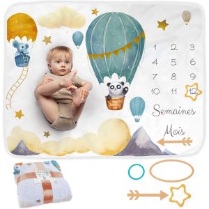 Ulteronixshop-Couverture Etape B&eacute;b&eacute; En Fran&ccedil;ais | Tapis Mois Bebe Gar&ccedil;on Ou Fille, Unisexe | Th&egrave;me Ballon | Cadeau Baby-Shower Personnalis&eacute; Jeunes Mamans | Tapis Photo Bebe | Doux, Confortable - Neuf