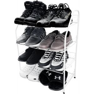 KGABERY-Étagère À Chaussures En Plastique-Unité De Rangement Pour Chaussures-Légère-Compact (4 Niveaux-Blanc) - Neuf