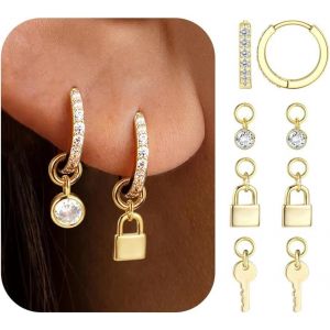 Kal-Boucles D'oreilles Femme Argent 925 - Breloques Plaqu&eacute; Or 14k Hypoallerg&eacute;nique Pendantes Coeur Papillon Lune Boucles D'oreilles Creoles Or Homme - Neuf