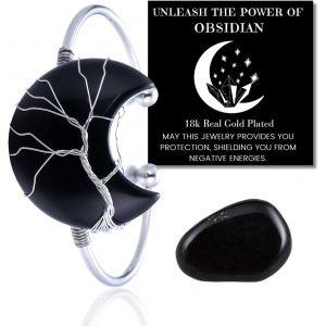 Kalsw-Collier Bracelet En Pierre De Lune-Amour Lunaire-Fil Arbre De Vie Plaqué Platine/18 Carats Or Fait À La Main,Pendentifs En Forme De Lune/C?ur/Goutte D'eau En Cristal Naturel - Neuf