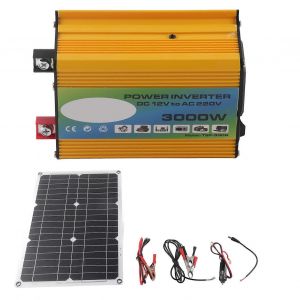 Kit d'alimentation solaire portable 2025 avec double port USB, onduleur 30 A, 12 V, 24 V, contrôleur de charge solaire, panneau solaire 18 W, 18 V, jaune, 12 V à 220 V - Neuf