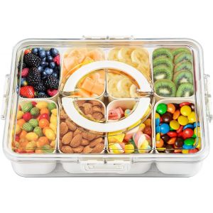 Tianyi-Boîte À Goûter Avec 8 Compartiments, Bol À Collation Avec Couvercle Et Poignée, Assiette À Collation Avec Compartiments Amovibles Pour Bonbons, Fruits, Biscuits, Dessert, Légumes, Noix, Portab - Neuf